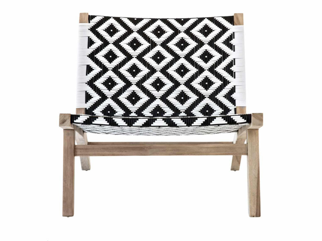 Ashanti Chair, Teak, Black and White Polymer Weave Outdoor Furniture