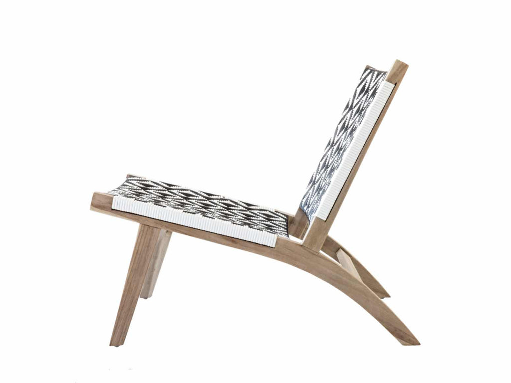 Ashanti Chair, Teak, Black and White Polymer Weave Outdoor Furniture