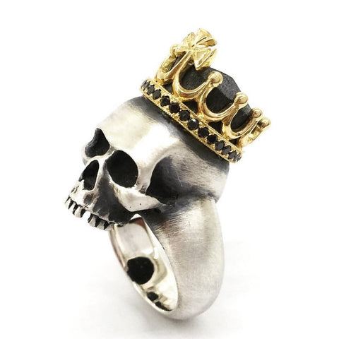 Handcrafted Dead King Ring, 18K Yellow Gold and Sterling Silver