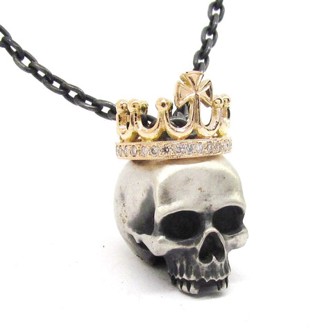 Dead King Necklace,18K Rose Gold and Sterling Silver with 32 White Diamonds