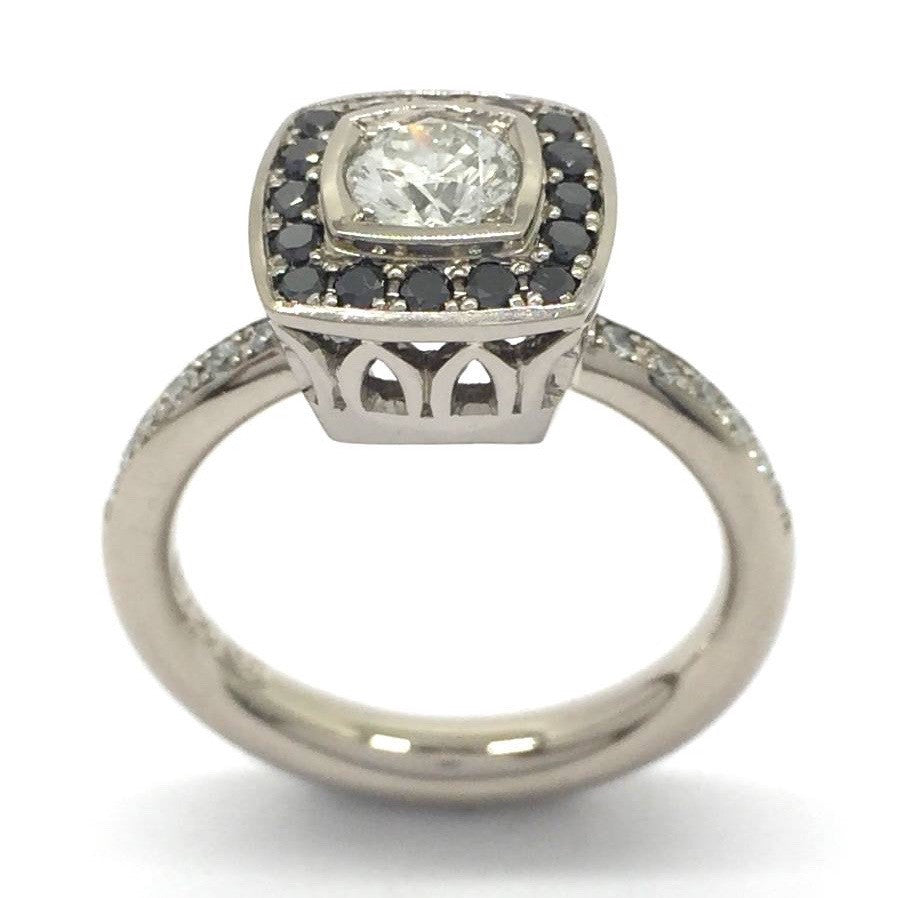 Diamond Ring, 18 K White Gold with White and Black Diamonds