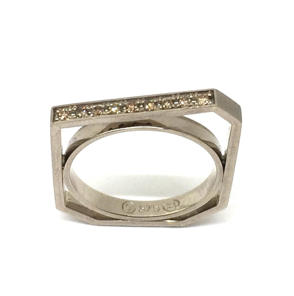 Handcrafted Geometric Ring in White Gold with Diamonds