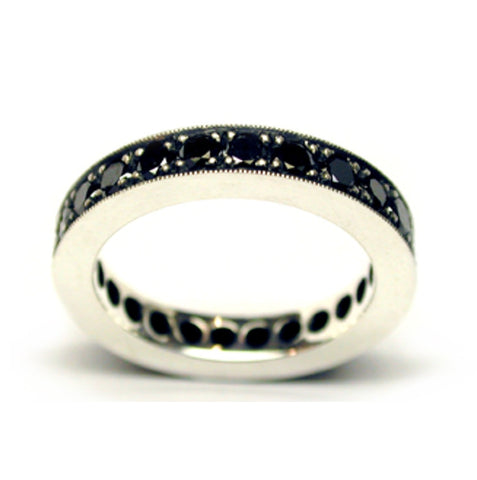 Handcrafted 18 K White Black Diamond Eternity Ring