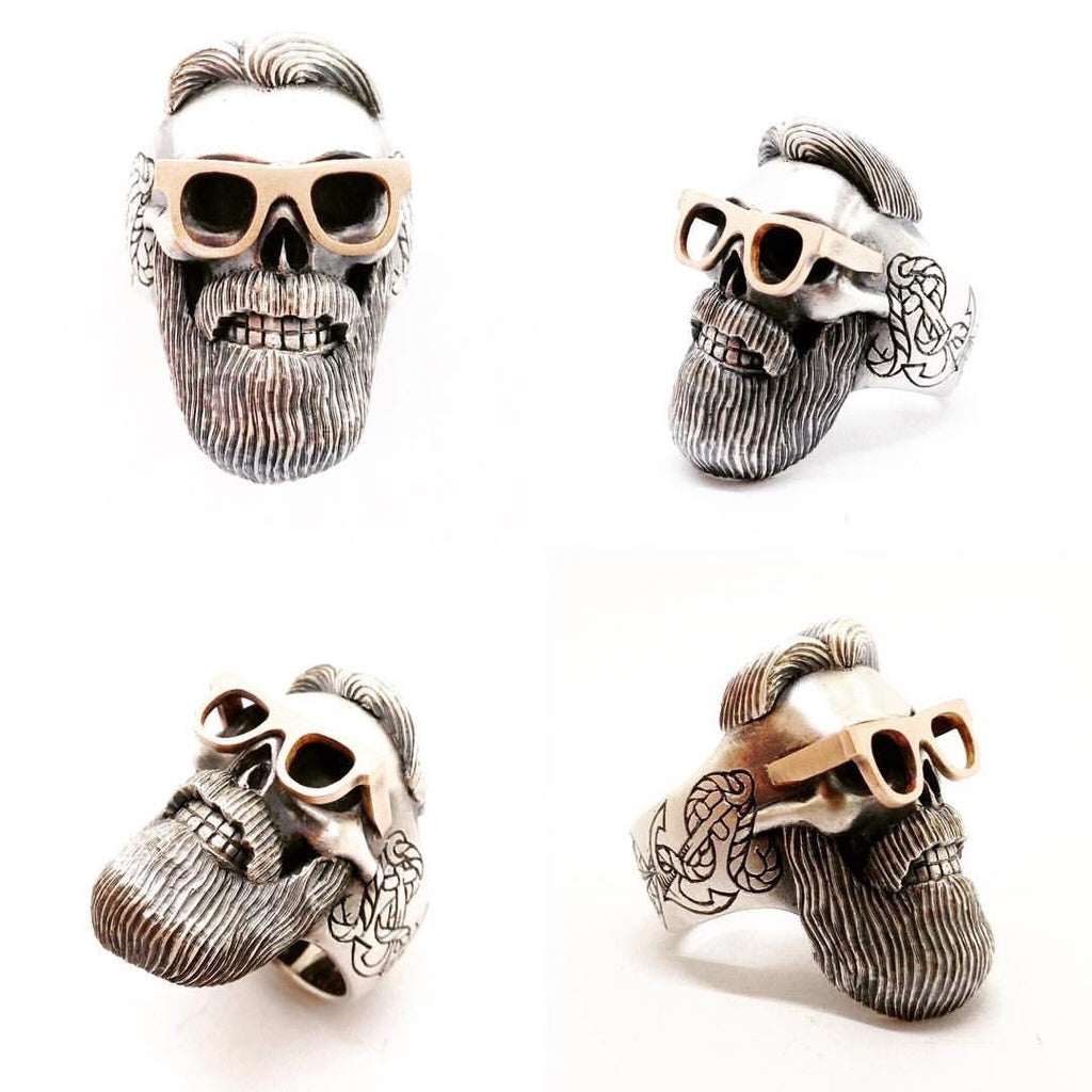 Handcrafted Hipster Ring, 9 K Rose Gold and Sterling Silver