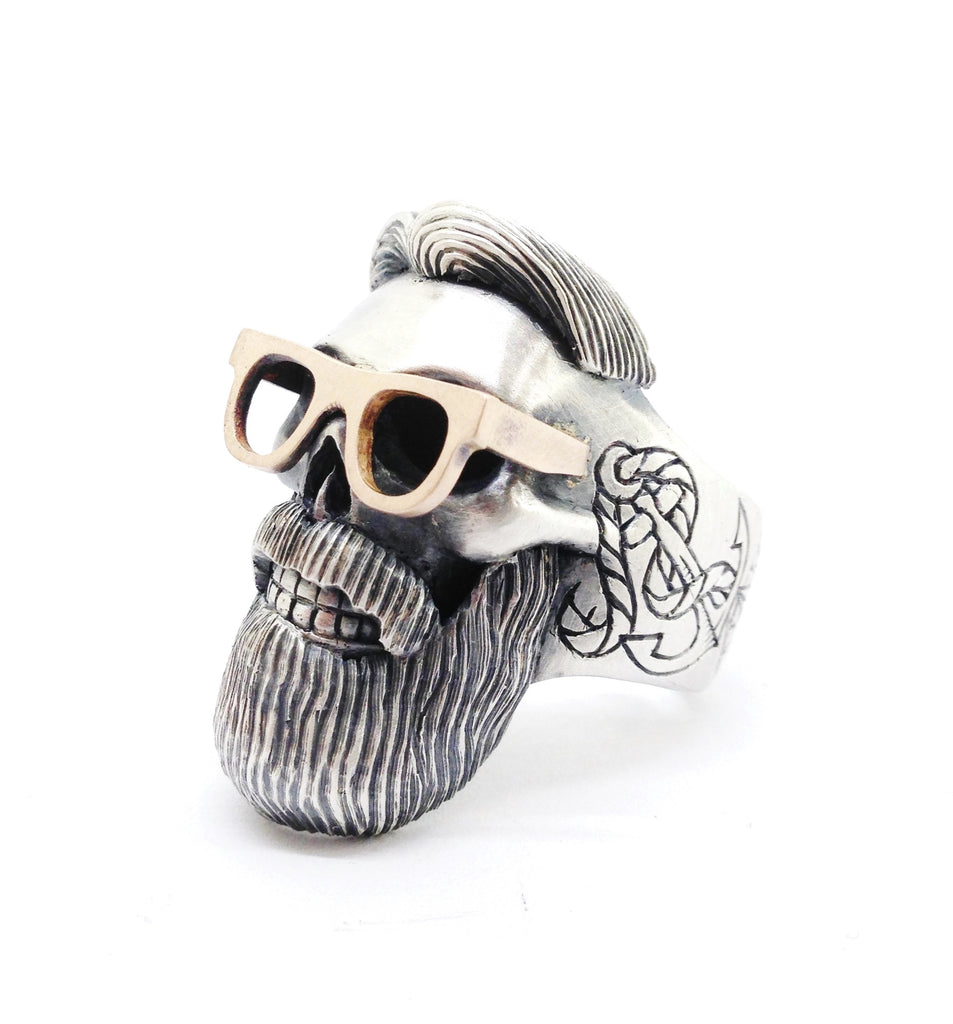 Hipster Ring, 9 K Rose Gold and Sterling Silver