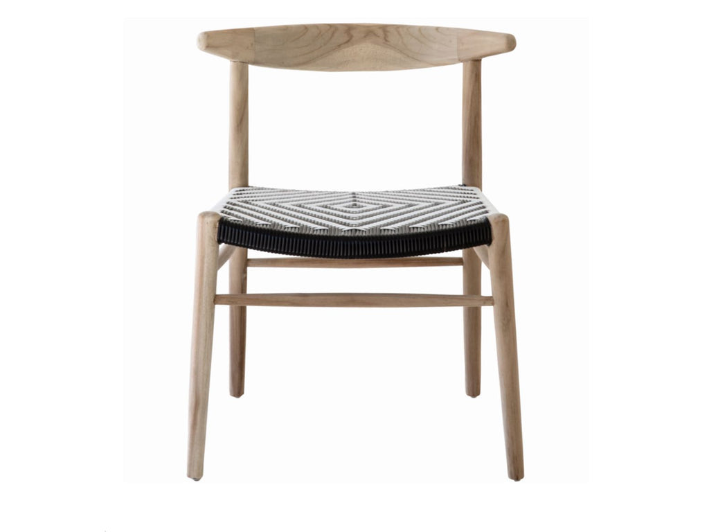 Horn Chair, Teak, Black and White Polymer Weave Outdoor Furniture